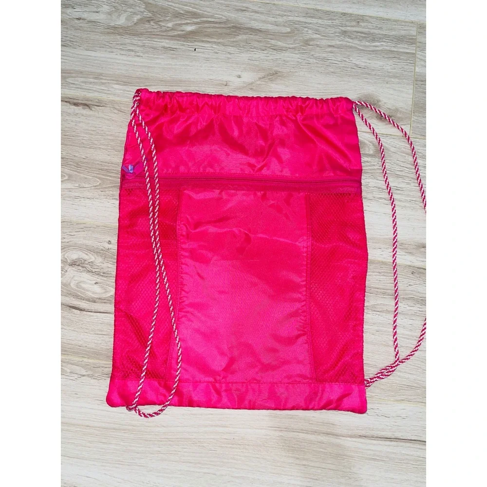 3 Pc Drawstring Backpack Lot Triangl Neoprene Yellow Black Hot Pink Gym Bag